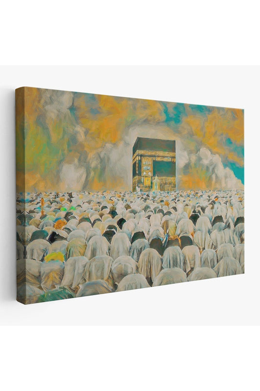 Mekke Kabe'de Kılınan Namazın Muhteşem Görüntüsü Kanvas Tablo-5052