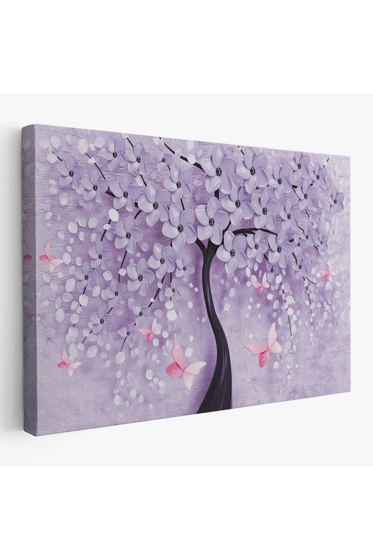 Mavi İnci Çiçekler ve Kelebekler Dekoratif Kanvas Duvar Tablosu-3738