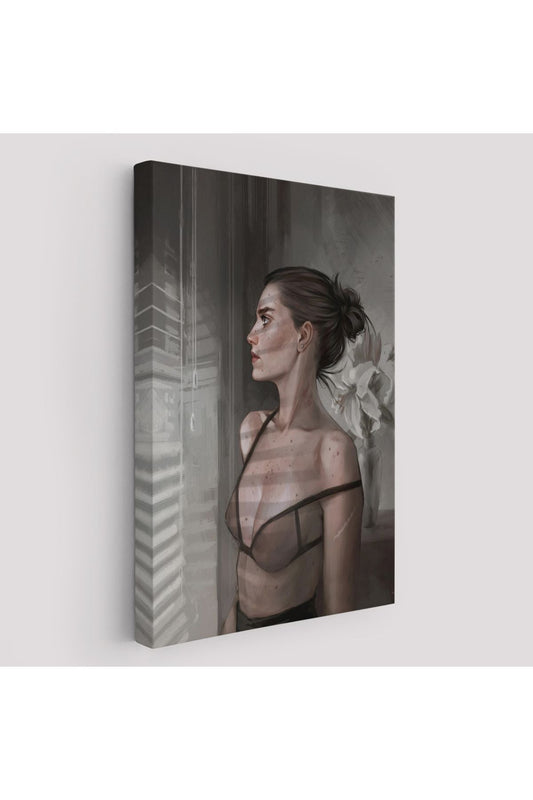 Güzel Kadın Pencereden Dışarı Bakıyor Kanvas Tablosu-5257