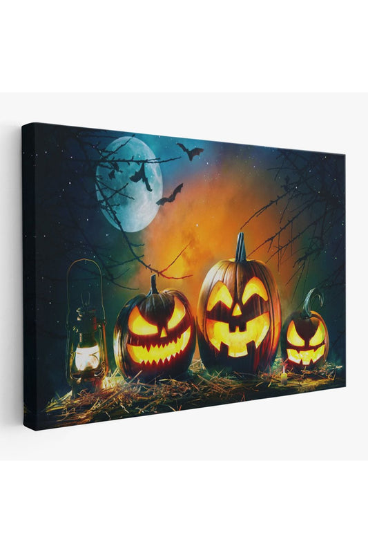 Gaz Lambası ve Oymalı Kabaklar, Cadılar Bayramı Dekoratif Duvar Tablosu-5199