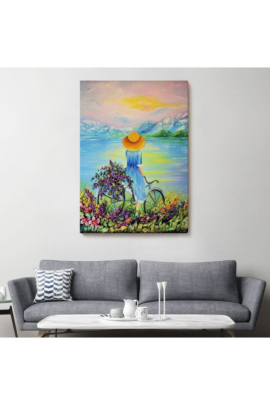 Göl Kenarındaki Bisikletli Kız Dekoratif Duvar Tablosu-6135