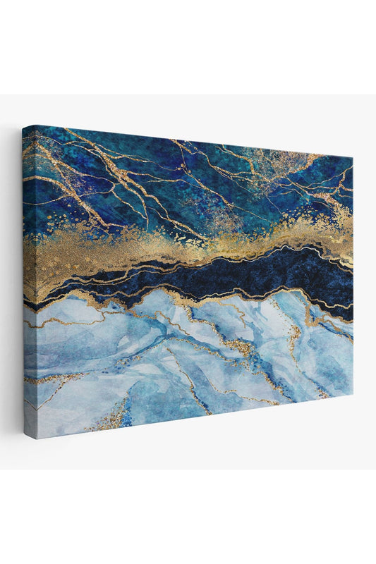 Mavi ve Gold'un Müthiş Uyumu Mermer Görünümlü Modern Kanvas Tablo-5061