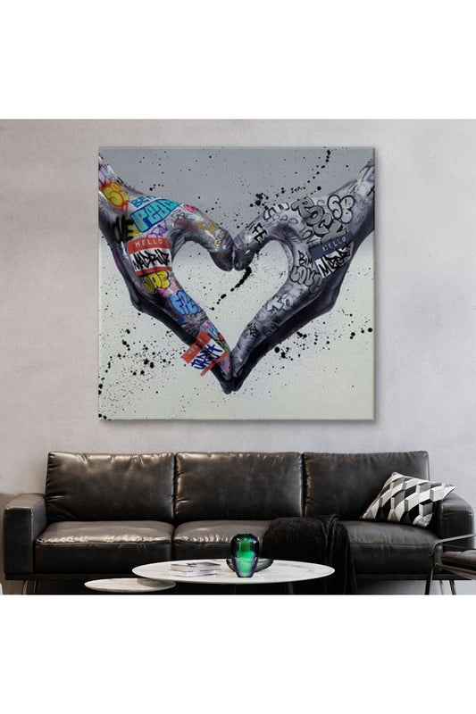 Graffiti Kalp Burcu Eller, Banksy Posteri, Kanvas Tablo, Pop Art-5343