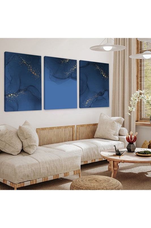 Mavi Soyut Desen 3'Lü Kanvas Tablo