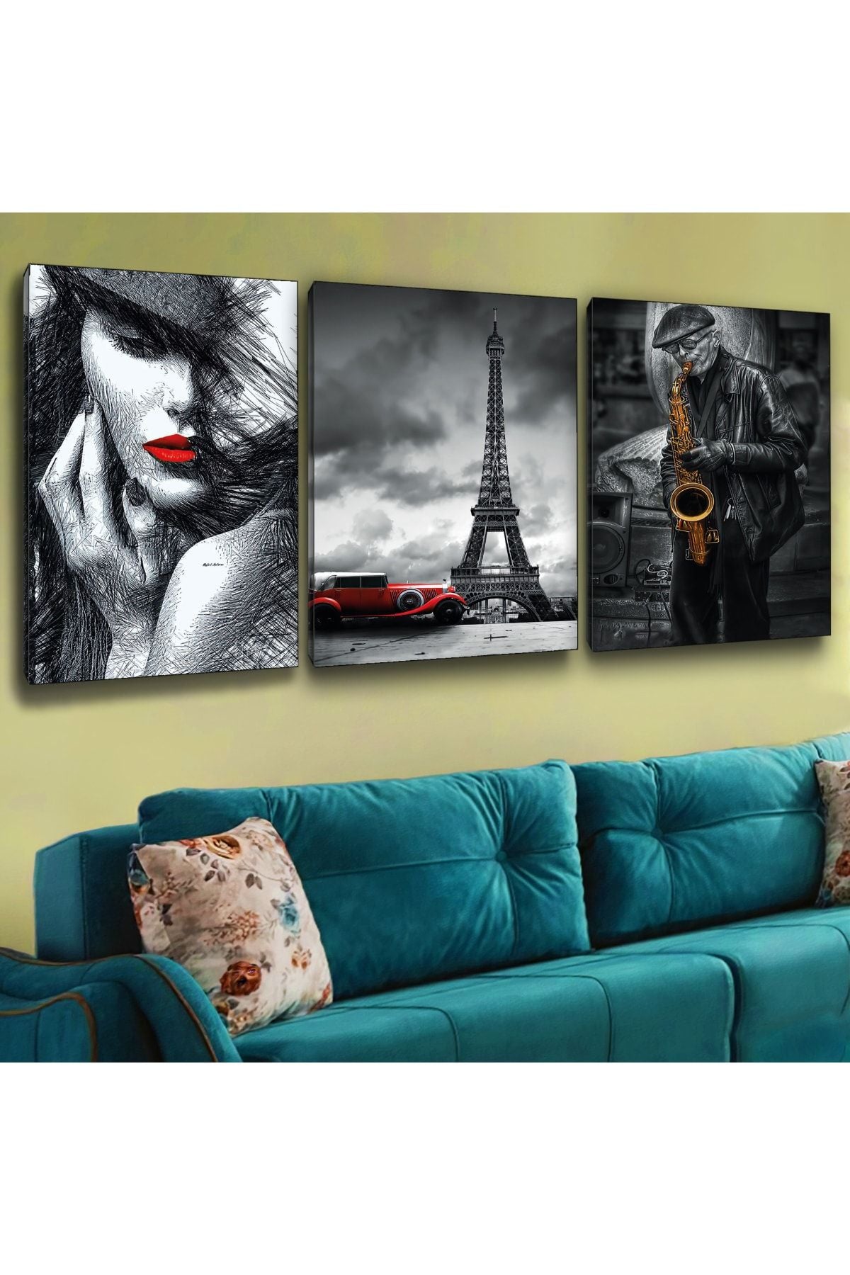 3'Lü Kanvas Eiffel Paris Tablosu