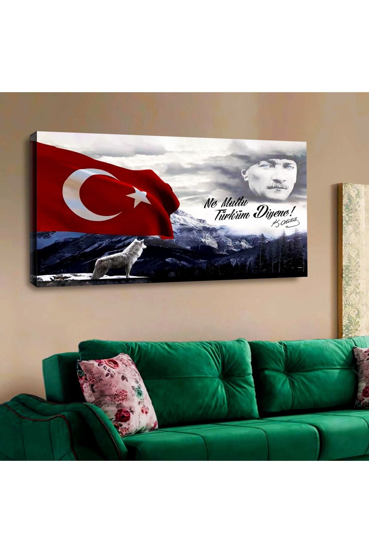 Kanvas Türk Bayrağı Ve Atatürk Tablosu