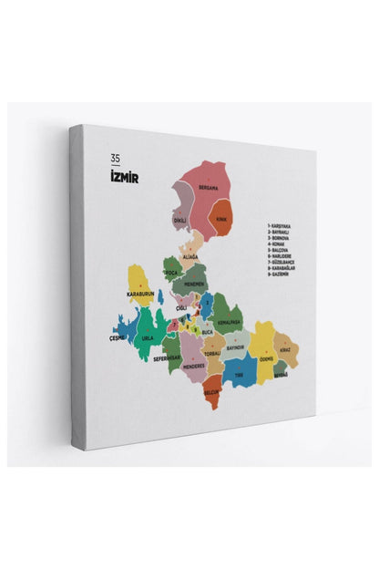 Kanvas, Duvar Tablosu, Dekoratif, İl ve İlçeler Haritası İzmir, Modern 1368 EGKNV