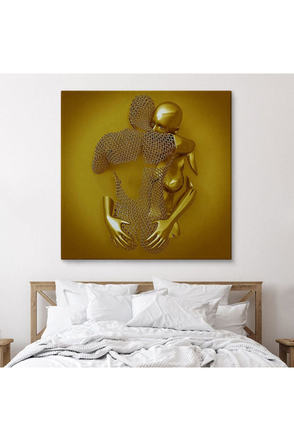 Metalik 3D Efektli Altın İnsan Kanvas Tablo, Modern Duvar Dekoru-5368
