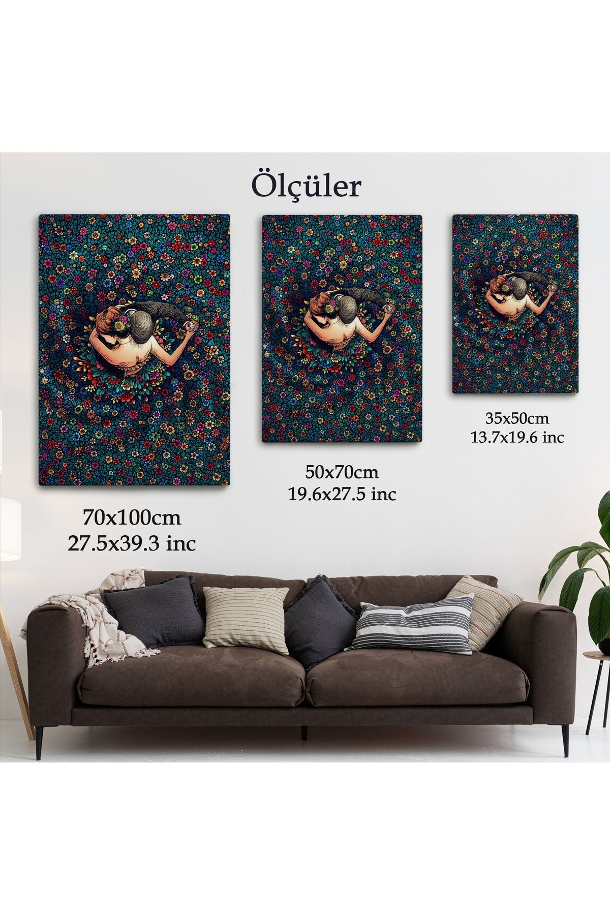 Renkli Çiçekler İçinde Dans Eden Sevgililer Duvar Tablosu-6200