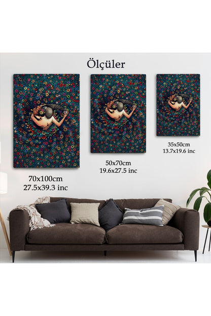 Renkli Çiçekler İçinde Dans Eden Sevgililer Duvar Tablosu-6200