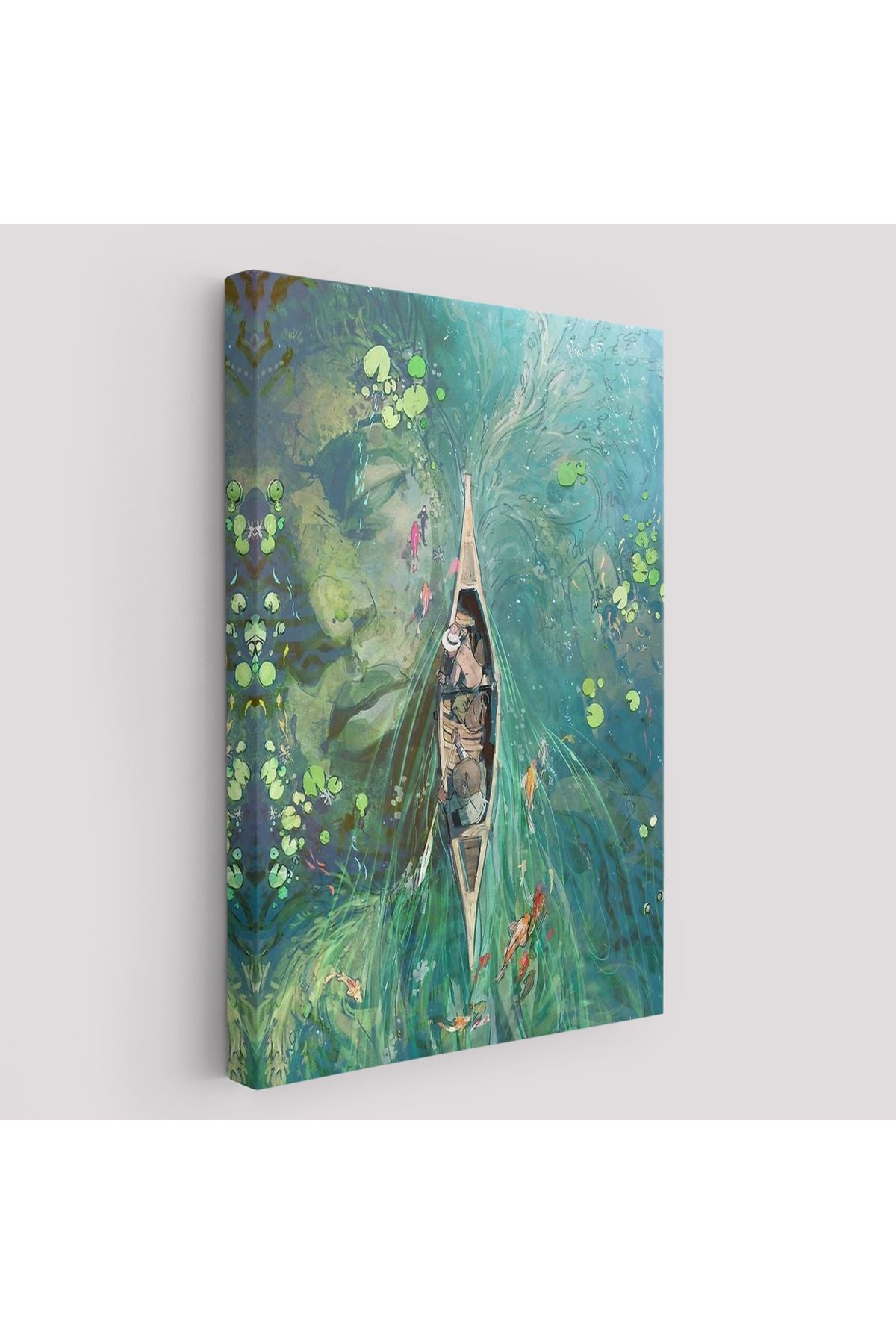 Lilyumların Altında Kano ile Gezen Duvar Tablosu-6163