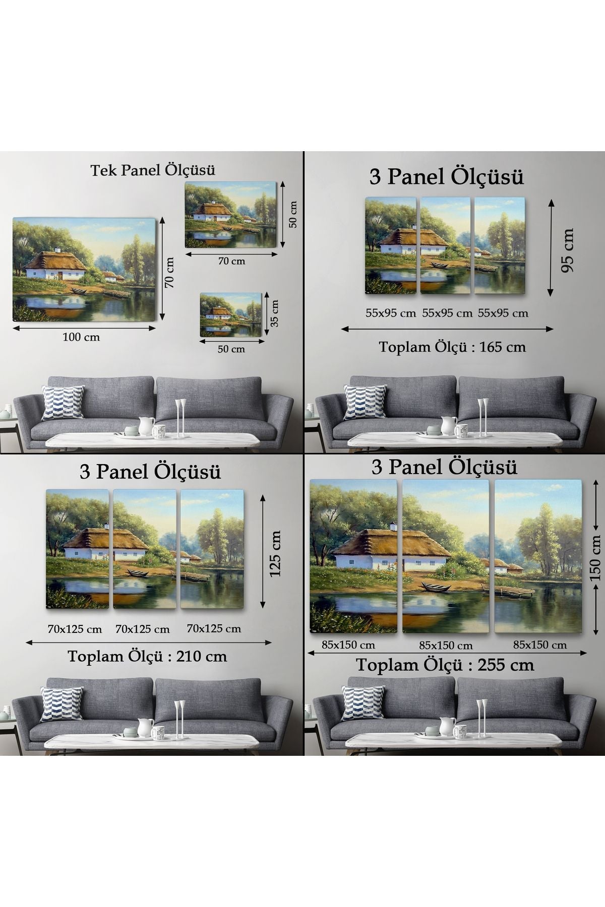 Göl Manzaralı Köy Evi Yağlıboya Görünüm Dekoratif Kanvas Duvar Tablosu-3510