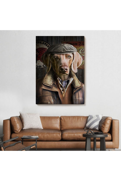 İnsan Kıyafetli Kasketli Köpek Dekoratif Duvar Tablosu -6178