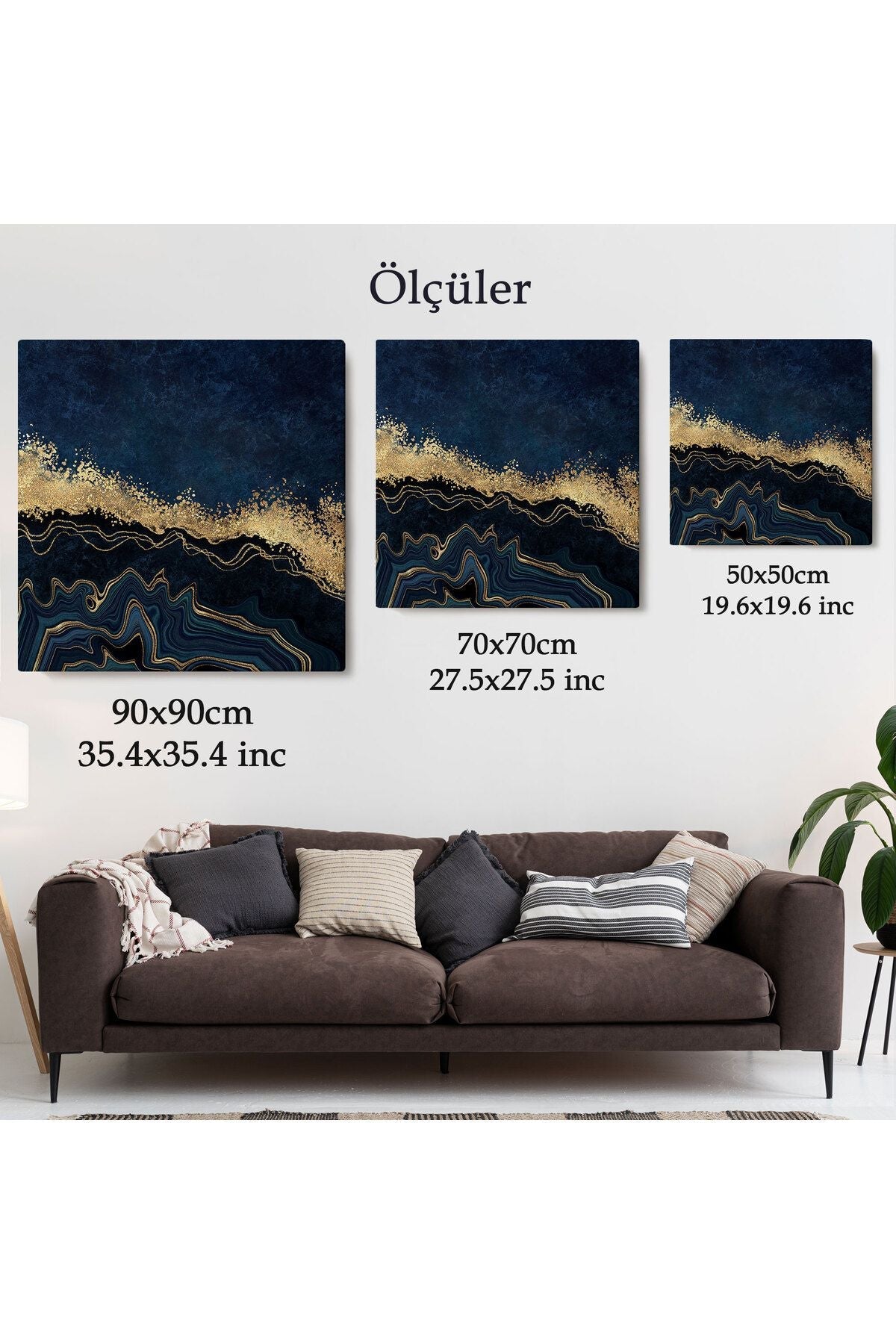 Lacivert ve Gold'un Mükemmel Uyumu Mermer Görünümlü Modern Kanvas Tablo-5065