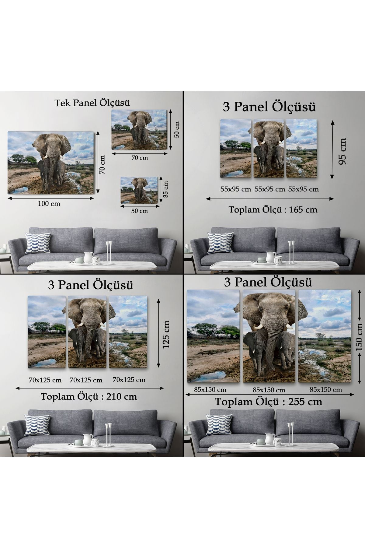 Fil ve Yavruları Dekoratif Kanvas Tablo 1134