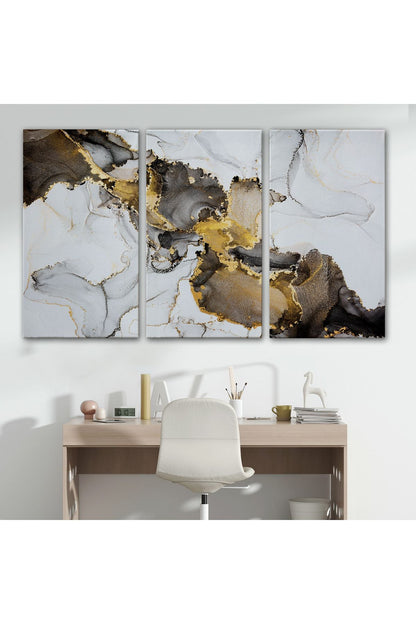 Mermer Desenli ve Altun Tozu Detaylı Soyut Modern Kanvas Tablo-5055