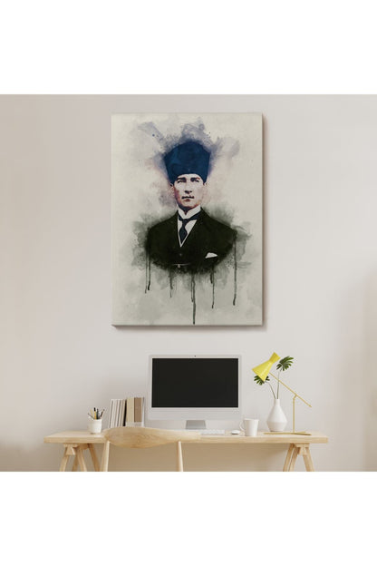 DB Atatürk Portre Tablosu Mustafa Kemal Atatürk Dikdörtgen Dekoratif Kanvas Tablo-CZ-77