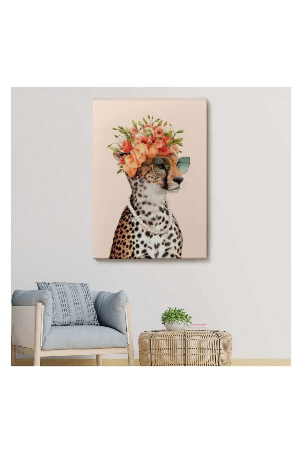 Kanvas Tablo, Duvar Dekoru, Çiçek Taçlı Sosyetik Kokoş Çita 6049 BUNGKNV