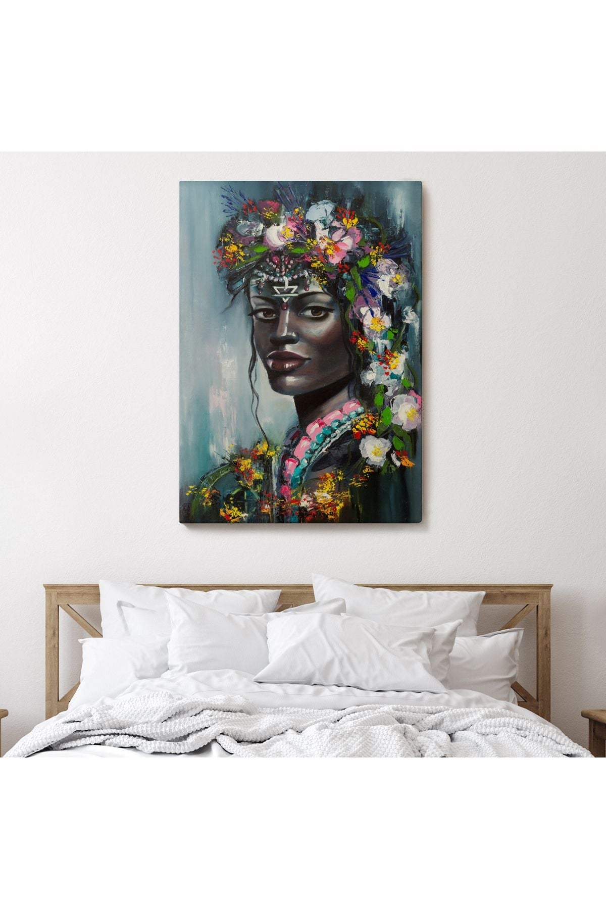 Çiçek Taçlı Afrikalı Kadın Kanvas Tablo-5979