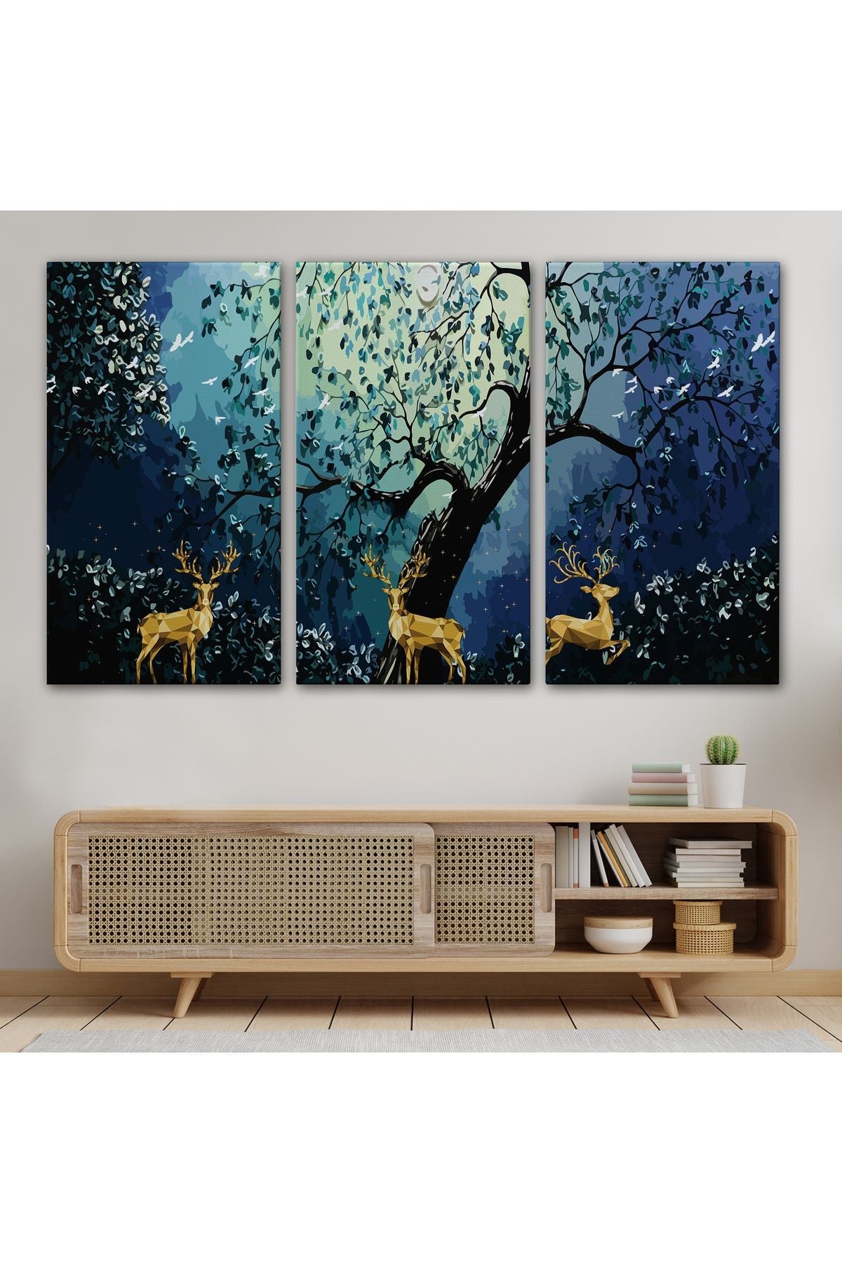 Modern Soyut Tarzda Altın Geyikler Dekoratif Tablo-3687