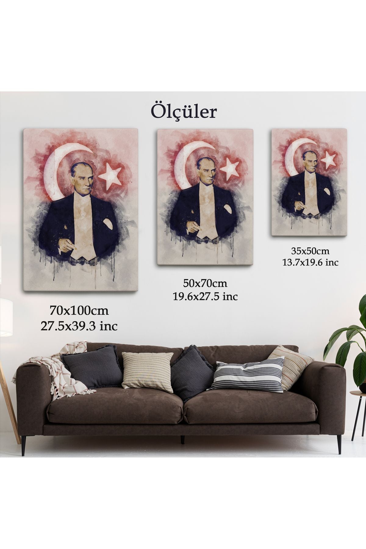 Mustafa Kemal Atatürk ve Türk Bayrağı Suluboya Görünümlü Dekoratif Kanvas Tablo-CY-76