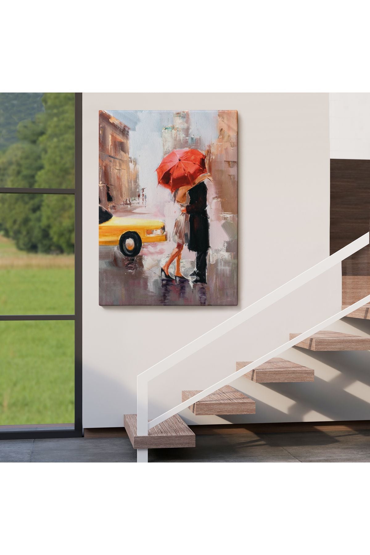 modagos068 Kavuşan Aşıklar Yağlıboya Görünüm Dekoratif Kanvas Duvar Tablosu-5930