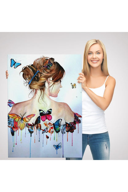 Kanvas Tablo, Duvar Dekoru, Güzel Kadın ve Kelebek Detayları 6330 BUNGKNV