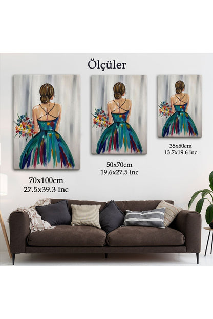Renkli Çiçekli Kadın Dekoratif Duvar Tablosu -6257