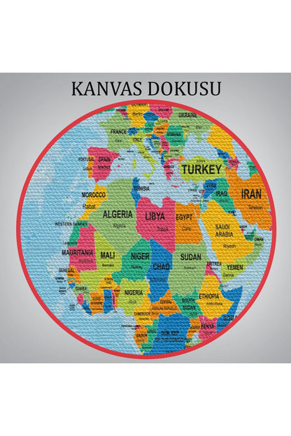 Dünya Haritası Ülke Başkentli Okyanuslu ve Dekoratif Kanvas Tablo 2243
