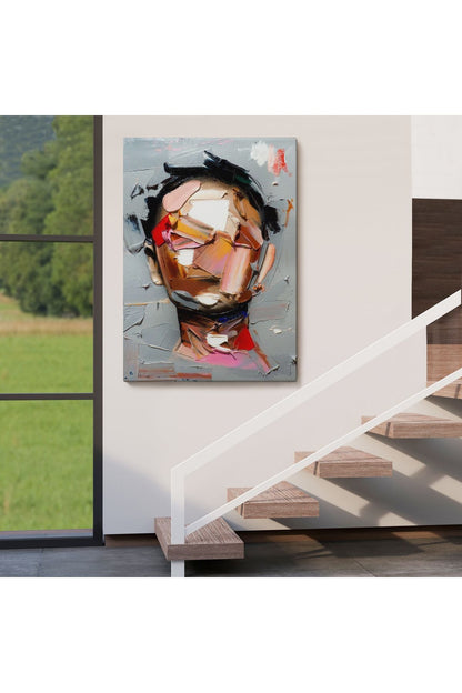 Fırça Darbesi İnsan Yüzü Kanvas Tablo, Soyut Kadın Yüzü Portresi Kanvas Tablo-5210