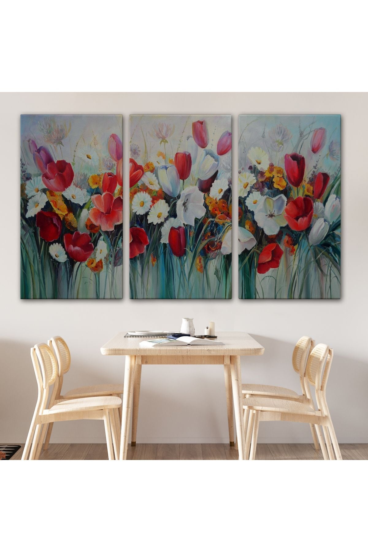 Kır Çiçekleri Yağlıboya Görünüm Dekoratif Kanvas Duvar Tablosu-3581