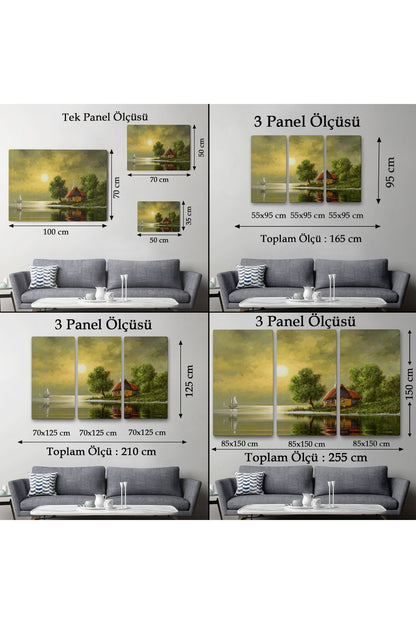 Göl Kenarındaki Köy Evi Yağlıboya Görünüm Dekoratif Kanvas Duvar Tablosu-3592