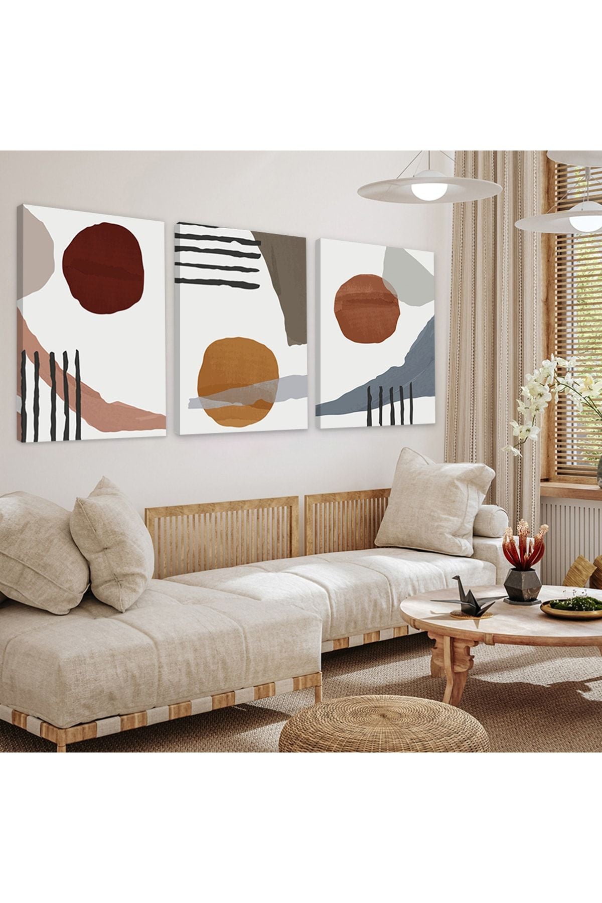 Şekiller Soyut Desen 3'Lü Kanvas Tablo
