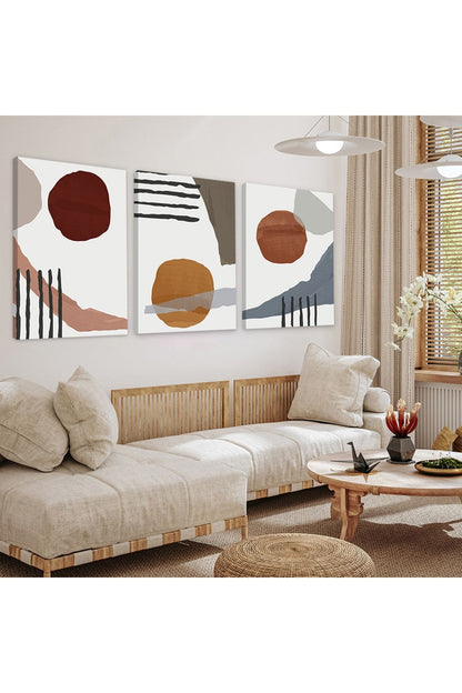 Şekiller Soyut Desen 3'Lü Kanvas Tablo