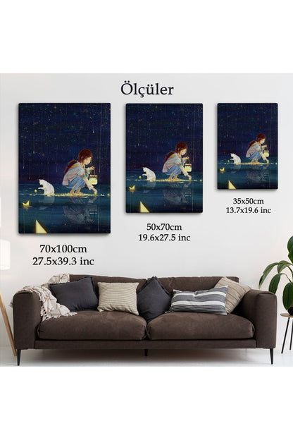 Lsm Seri001 Yıldız Toplayan Kız ve Kedi Dekoratif Duvar Tablosu-6129