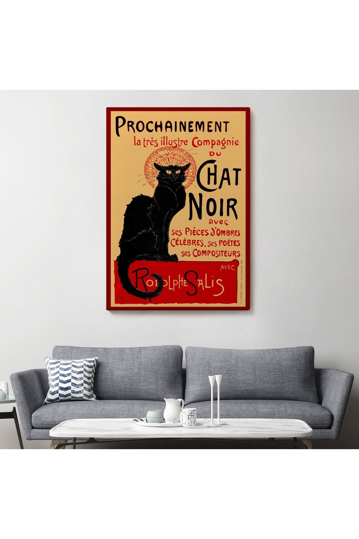 Özel Tasarım, Dekortif  BaskıSiyah Kedi Tablosu - Le Chat Noir Theophile Steinlen-6431
