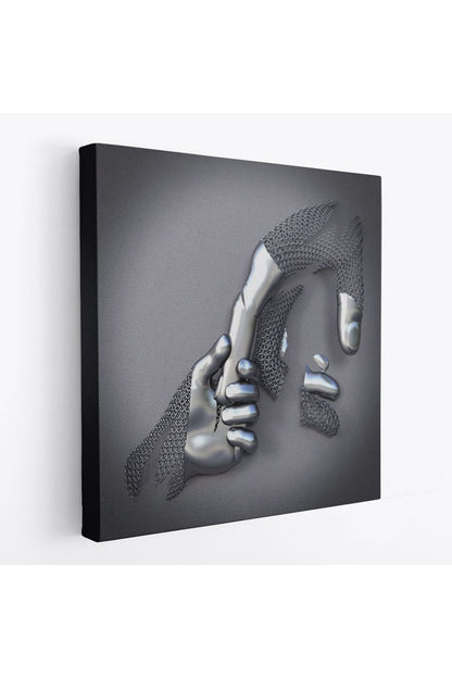 Metalik Efektli 3D Kanvas Poster, Modern Duvar Dekoru, Gümüş Kanvas Tablo-5357