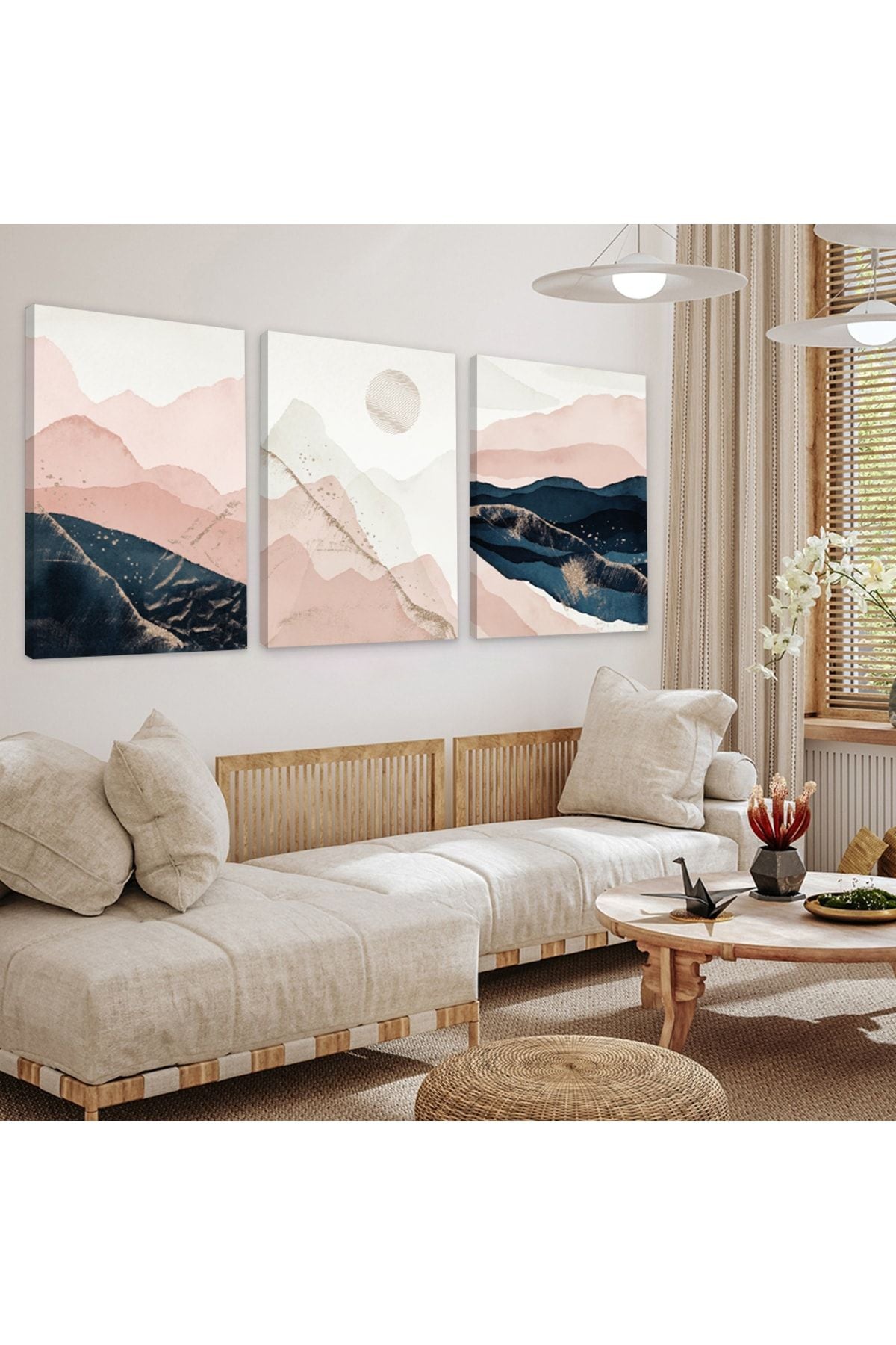 Soyut Desen Dağ 3'Lü Kanvas Tablo