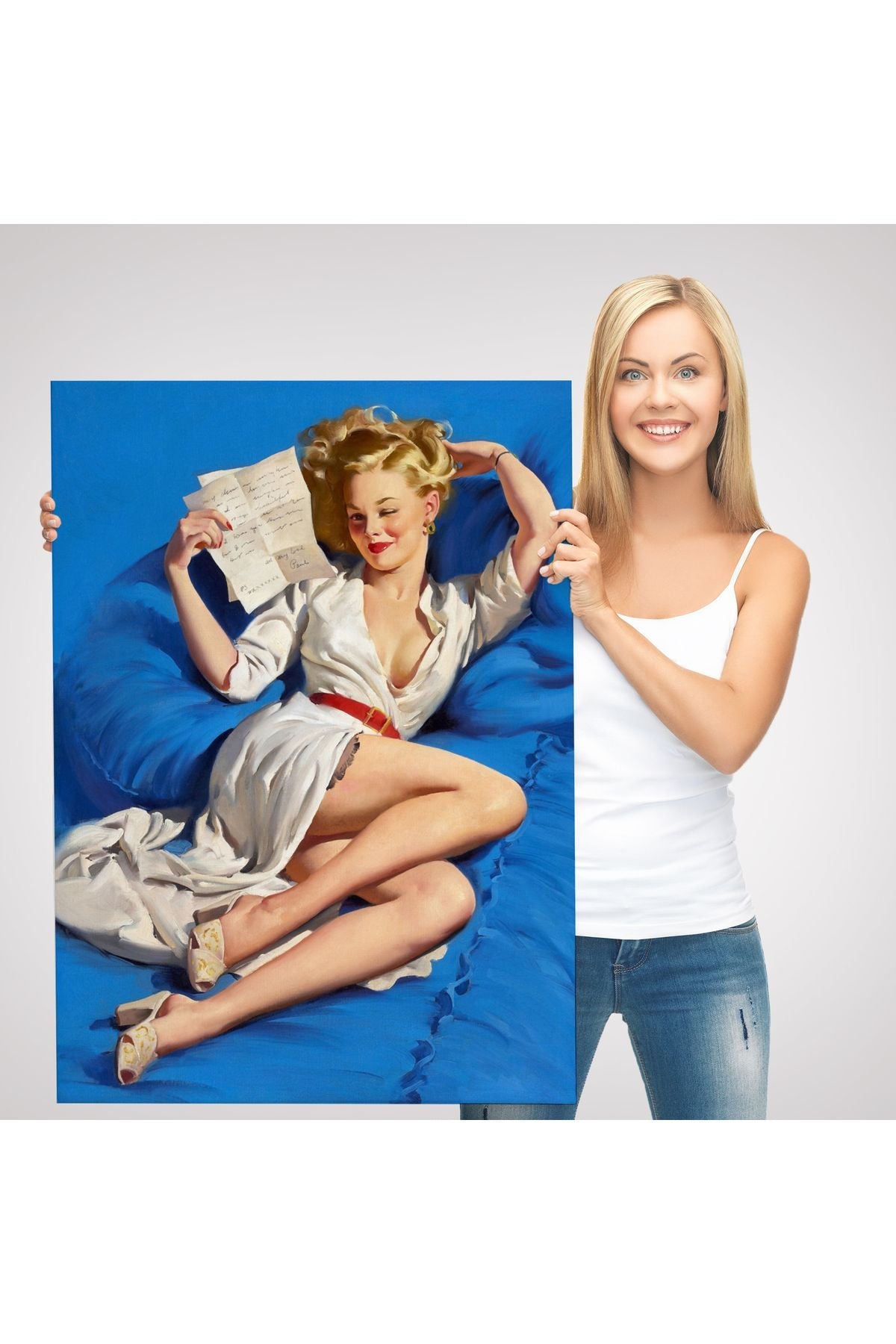 Gil Elvgren Pin-up Aşk Mektubu Duvar Tablosu-6449