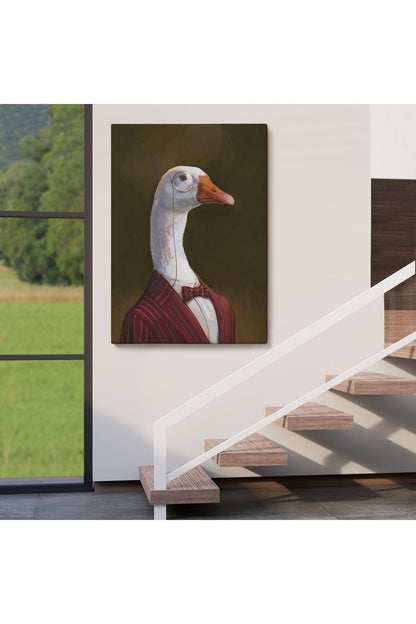 Gözlüklü İnsan Vücutlu Kaz Pop Art Kanvas Tablo-5245