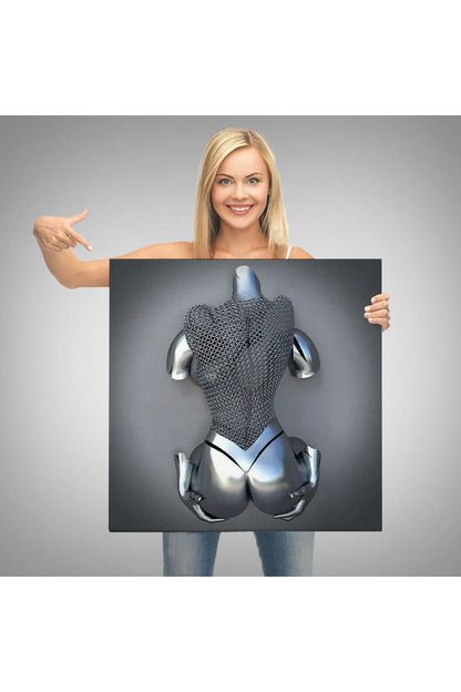 Gri Ve Gümüş Duvar Dekoru, Metalik Efektli Kanvas Tablo, Romantik Beden-5348