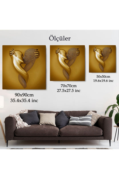 KanvasTablo, Aşk Sanatı Altın Duvar Dekoru, Altın Efektli 3D Kanvas Tablo-5367