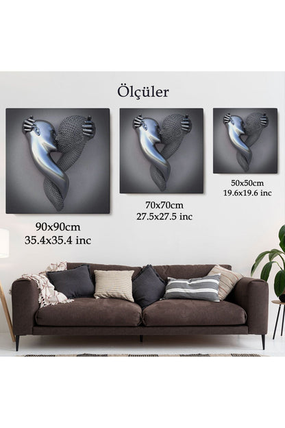 Metalik Efektli Kanvas Tablo, Romantik Beden, Aşk Sanatı, 3D Efektli Gümüş İnsan-5350
