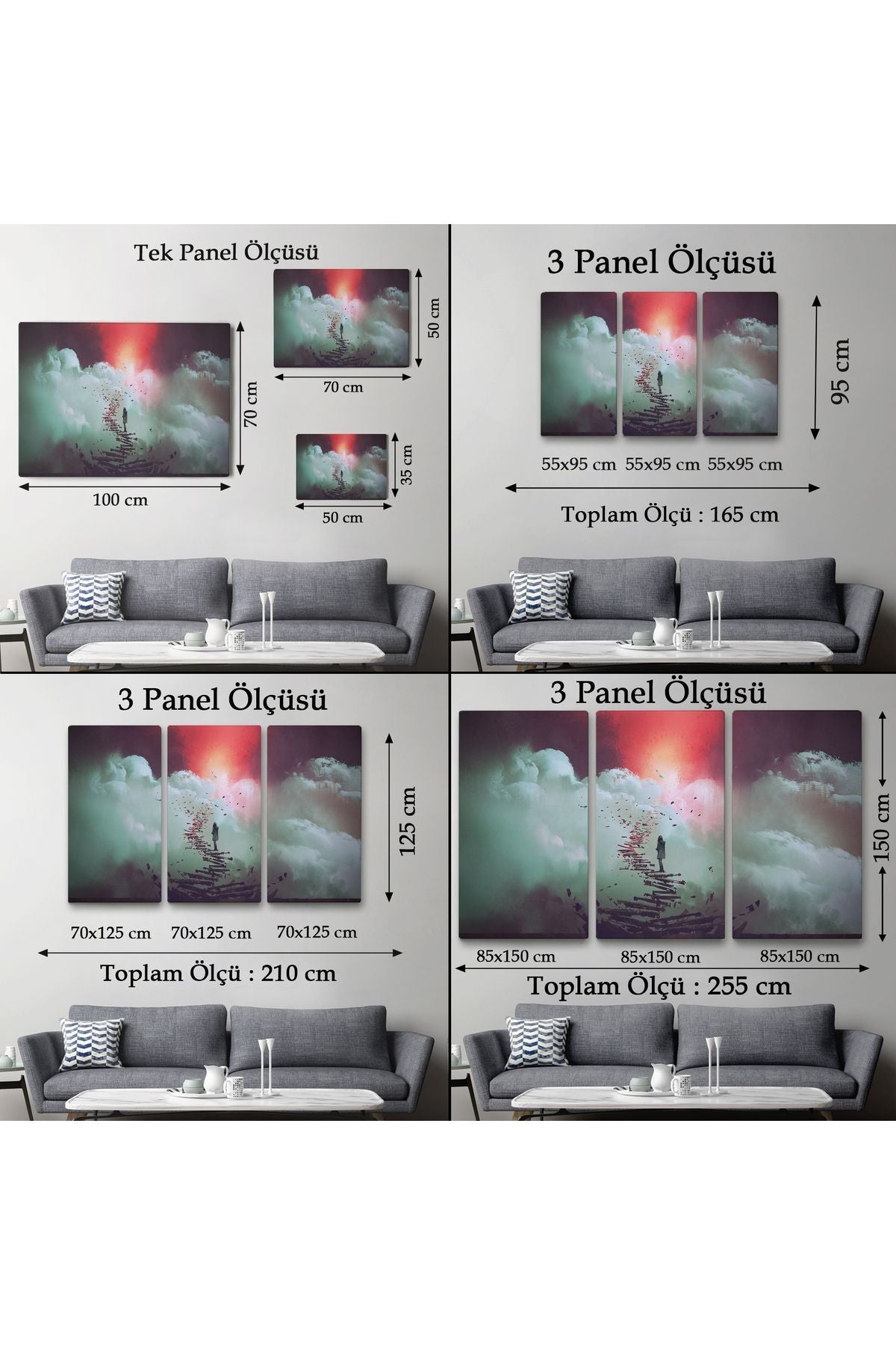 Gökyüzüne Giden Kırık Merdivenlerde Duran Genç Kadın Kanvas Tablosu-5029