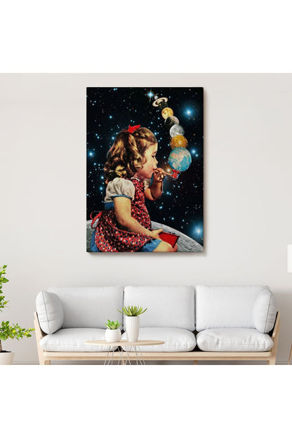 Galaksiler İle Oynayan Kız Çocuğu Tablosu-6042