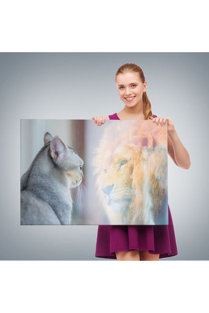 Kendini Aslan Gören Kedi Dekoratif Kanvas Tablo 1175