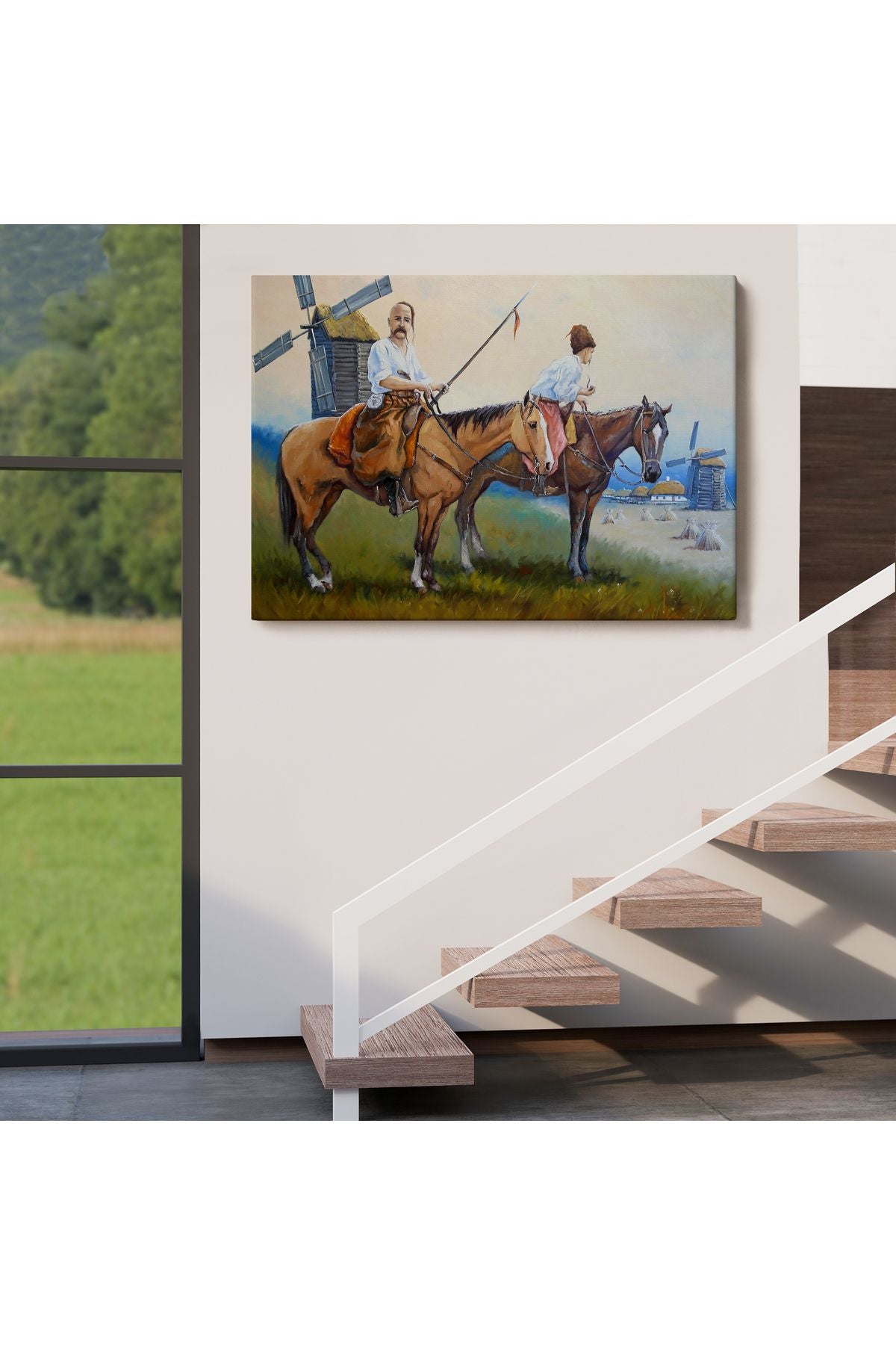 Kazakistan Kırsalında Atlı İnsanlar Yağlıboya Görünüm Kanvas Duvar Tablosu-3735