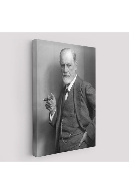 Sigmund Freud Elinde Puro ile Siyah Beyaz Fotoğrafı Kanvas Tablo-5238
