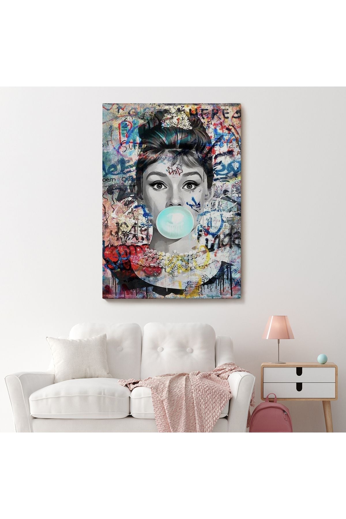 Audrey Hepburn Banksy Style Duvar Sanatı Ciklet Posteri, Hepburn Kanvas Tablo-5319