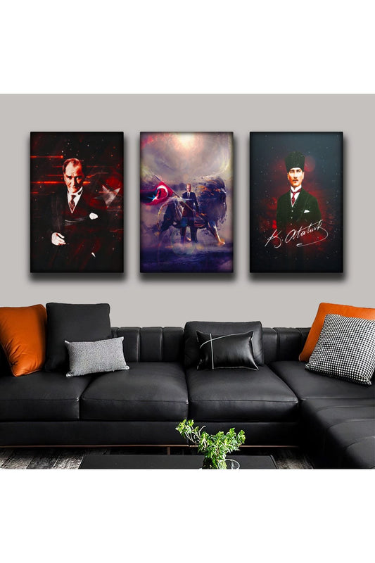 3 Adet Atatürk Kanvas Tablo